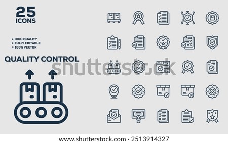 Set of 50 outline icons related to Quality Control. Linear icon collection. Editable stroke. Vector illustration