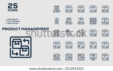 Set of 50 outline icons related to Product Management. Linear icon collection. Editable stroke. Vector illustration