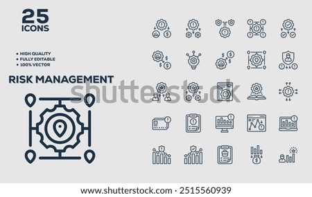 Risk Management set of 50 outline icons related to Product Management. Linear icon collection. Editable stroke. Vector illustration