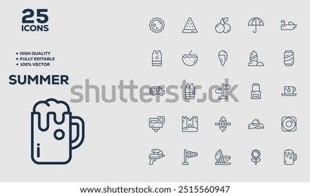 Summer set of 50 outline icons related to Product Management. Linear icon collection. Editable stroke. Vector illustration