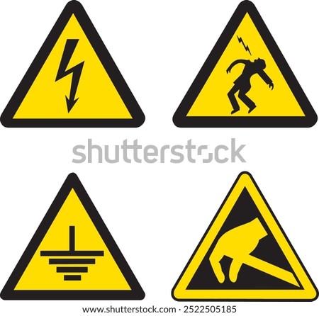 SA001,SA002,SA003,SA004, electrical risk, high voltage, grounding, danger of death, electrostatic field danger, arrow, voltage, electricity, electric, lightning, hazardous, power supply, hazard sign,