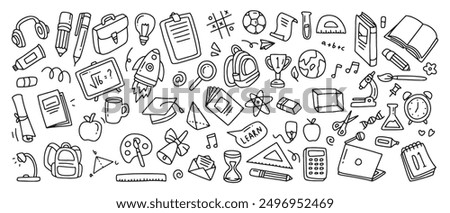 Back to school doodle elements. Vector illustration in line