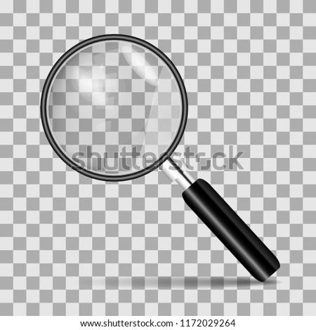 Metal magnifier for office concepts. Realistic magnifying glass on a transparent background. 