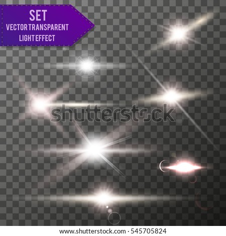 Realistic Lens Flare Elements Collection. Light Effect Transparent Design. Vector illustration