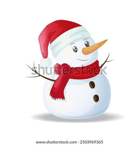 Cute snowman on a white background. New Year and Christmas card. Vector illustration