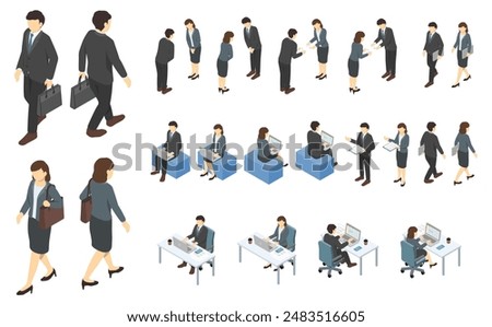 Isometric person illustration: suit men and women set (winter clothes) 2