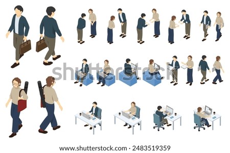 Isometric person illustration: Office casual men and women set 2