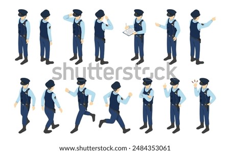 Isometric illustration: male police officer set