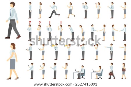 Flat illustration: suit men and women side (summer clothes)