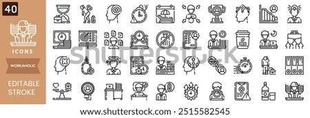 Set of 40 outline icons related to bad habits. Linear icon collection. Editable stroke. Vector illustration