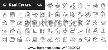 Real-estate outline icons collection. investment, property, real-estate, rentals, yielding, revenue, capital vector illustration set. return, leasing, mortgaging line signs