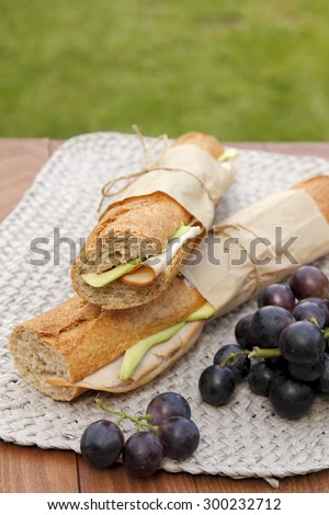 Long baguette sandwiches