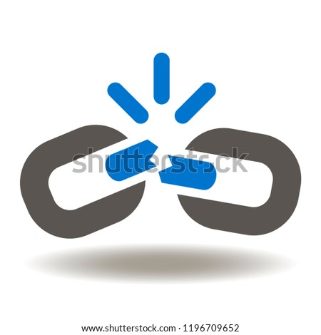 Broken Chain Link Icon Vector. Link Wreck Web Illustration. Failure Disconnection Idea Logo. Blockchain exploding symbol.