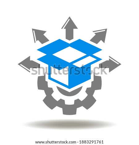 Packaging box with gear and different arrows vector icon. Distribution Management Symbol.