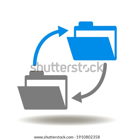 Folders exchange data round arrows vector icon. Document transfer symbol. File copy illustration.