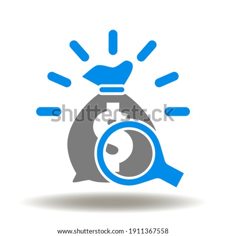 Shine money bag with magnifying glass vector icon. P L Profit and Loss Symbol. Economy, Wealth, Banking, Investment Illustration. Stock fotó © 