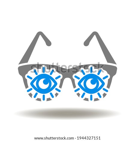 Eye exclamation with glasses vector icon. Vision symbol. Focus, Idea Sign.