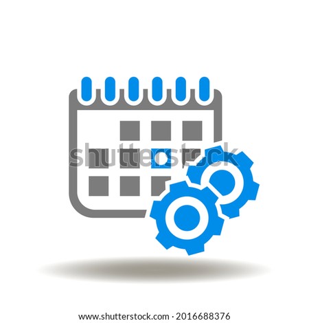 Calendar with gears mechanism vector illustration. Time management symbol. Business Event, Schedule, Meeting Icon.