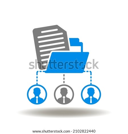 Vector illustration of folder document with network users communication. Symbol of active directory.