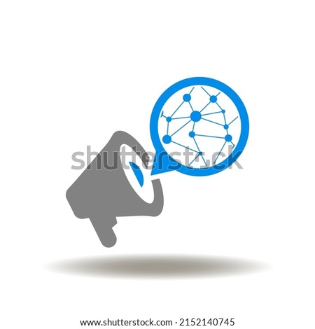 Vector illustration of megaphone with earth planet speech bubble. Icon of PR Public Relations. Symbol of global promotion. Sign of international advertising.