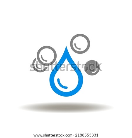 Vector illustration of drop and bubbles. Icon of fatty acid, fish oil, healthy fat, natural oil, omega acids. Symbol of cleaning, purity, pure.