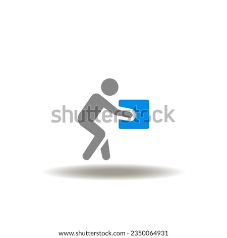 Vector illustration of worker or person picks up or puts down box. Symbol of manual handling. Icon of loader work.