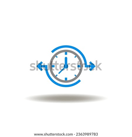 Vector illustration of clock with arrows left and right. Icon of share time. Symbol of countdown, deadline.