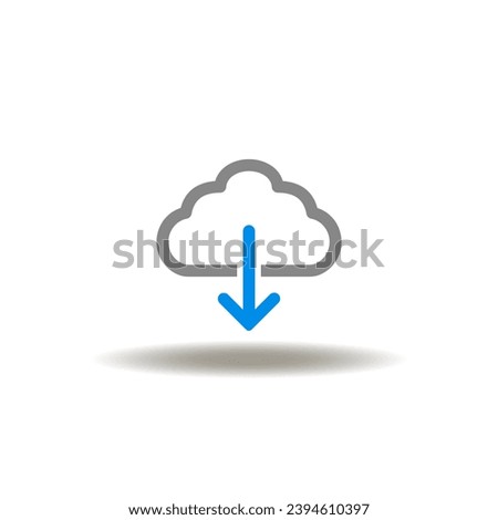 Vector illustration of cloud with arrow down. Icon of web hosting download data. Symbol of downloading.