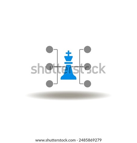 Vector illustration of king chess figure flowchart. Icon of strategy. Symbol of plan. Sign strategic, planning network.