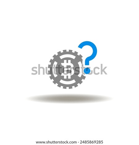 Vector illustration of bitcoin coin and question mark. Icon of P2P exchange. Symbol of cryptocurrencies and fiat money conflict, FAQ.