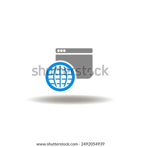 Vector illustration of website and earth globe. Icon of DNS Domain Name System Server Network Web Communication Technology. Symbol of internet connection.