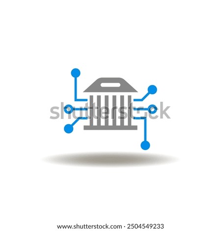 Vector illustration of government building with circuit. Icon of digital government. Symbol of e-government.