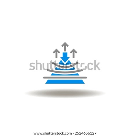 Vector illustration of pyramid with agility lines and arrow down, arrows up return. Symbol of resilience. Icon of flexibility.