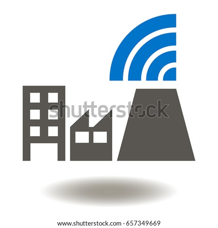 Smart Factory Vector Icon. Wi Fi Plant illustration. Industry 4.0 sign. Internet of Things (IoT) Industrial Technology.
