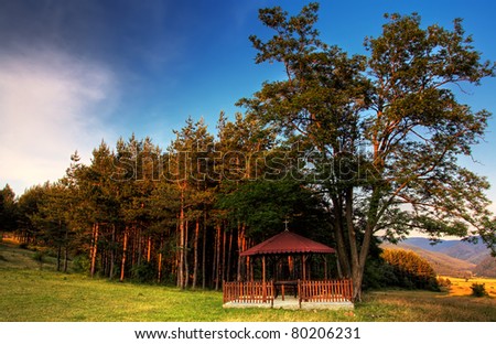 hdr landscape with pavilion foreground in bulgarian forest