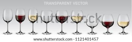 Set of vector wine glasses. 
Set of transparent vector glasses with red and white wine