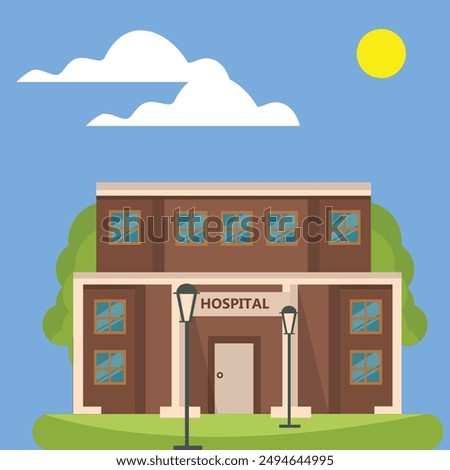 Local hospital building in flat style. Village medical office Isolated vector illustration