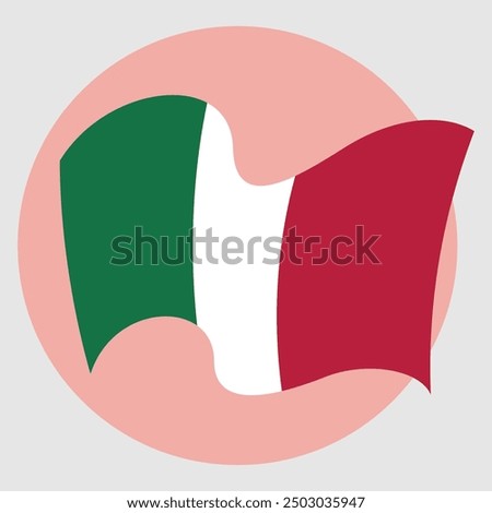 vector waving italic flag on pole - national symbol of Italy with inclined metal stick