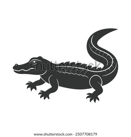 Crocodile Vector black and white art design. silhouette logo icon. Crocodile icon vector illustration design.