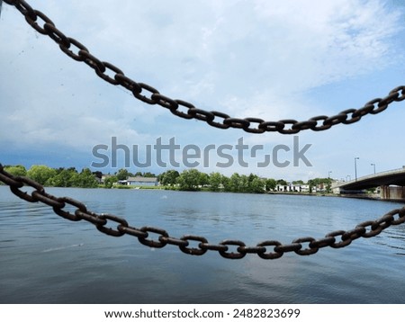 Similar – Image, Stock Photo Lonely blue steel railing with concrete foundation alone in front of a blue sky in sunshine in Oelde near Warendorf in Westphalia in the Münsterland region of Germany