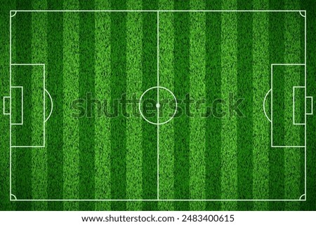 Soccer grass field top view. Green pitch. Sport stadium for baseball or football. Realistic turf texture background. Place for sport match, competition, championship. Vector illustration.