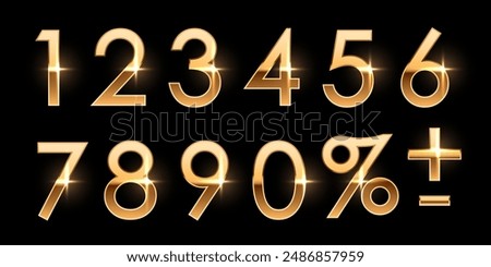 Birthday golden numbers isolated on black background. Collection of anniversary gold yellow numbers. Luxury bright metallic font. Realistic vector design elements for party, holiday, sale, promotion.