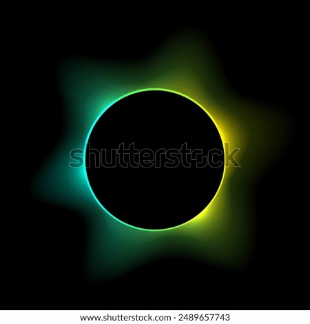 Neon color round frame with gradient effect. Abstract blurred green yellow light circle background. Colored bright blending wavy icon. Colorful geometric graphic vector illustration isolated on black.