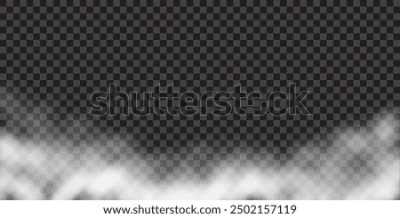 White fog or smoke cloud on transparent background. Realistic smoke effect vector illustration. Smoky mist or toxic vapor on floor, meteorological phenomenon or condensation over land or water surface