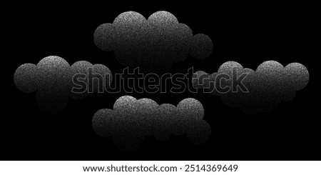 Grain sand texture pattern. Noise ripple background. Dot stipple circle shapes, black noise dotes, grainy effect. Vector illustration isolated on black. Abstract mountains, clouds, trees.