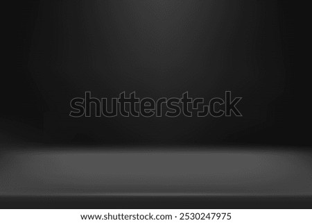 Limbo black background. Abstract dark gradient backdrop. Color wall of studio, room, stand for product display or photo. Modern banner with empty place for advertising text. Vector illustration.