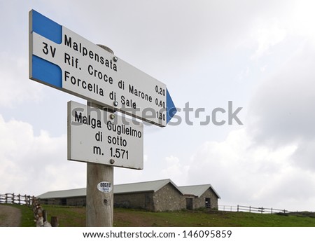Monte Guglielmo (Bs), Italy, ta sign for  the reporter of trail  of Monte Guglielmo