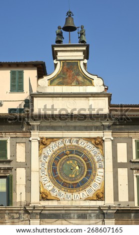 Brescia, piazza della Loggia, Italy, the old mechanical clock called \