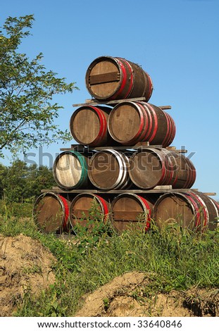 Franciacorta (Bs),Lombardy,Italy,barrels of wine on the edge of a vineyard