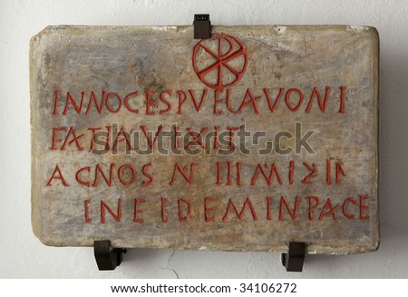 Parma,Italy, National Archaeological Museum, plaque with inscription of Christian origin,Roman art,third  century D.C.